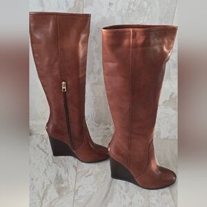 Coach Leather Chestnut Brown Tall Wedge Boots, size 9 US/39.5 EU